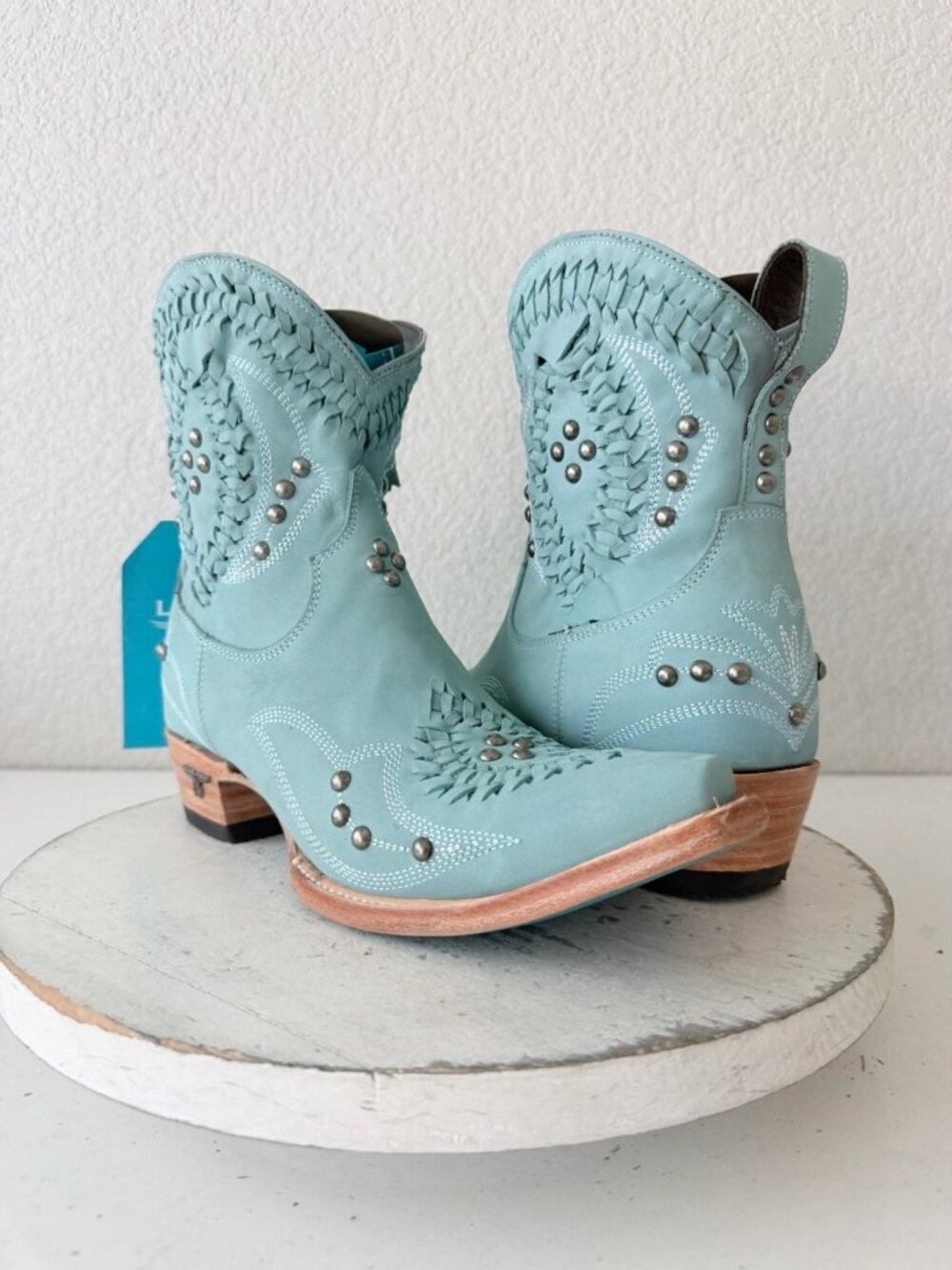 Lane COSSETTE Blue Cowboy Bootie Womens 8 Cowgirl Western Ankle Boots Snip Toe